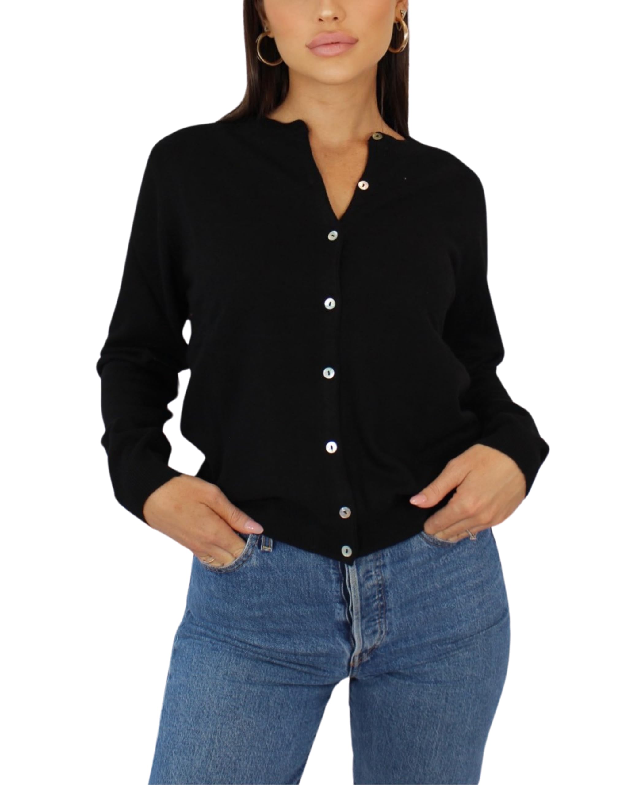 Win's Cashmere Vest for Women - Made in Italy, Black, XL