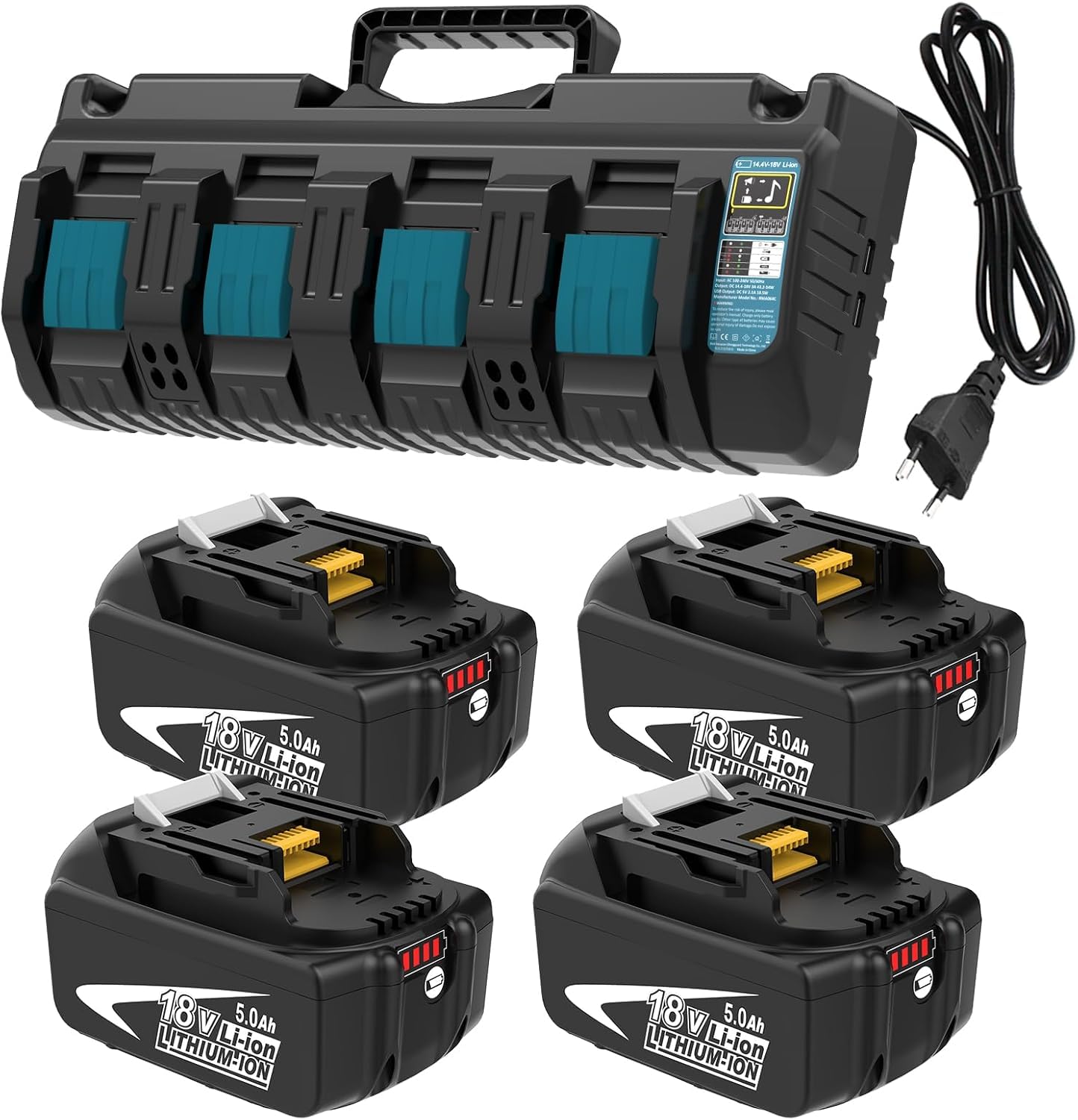 4X Ersatzakku für Makita Akku 18V 5.0Ah + 4-Fach Ladegerät DC18SF