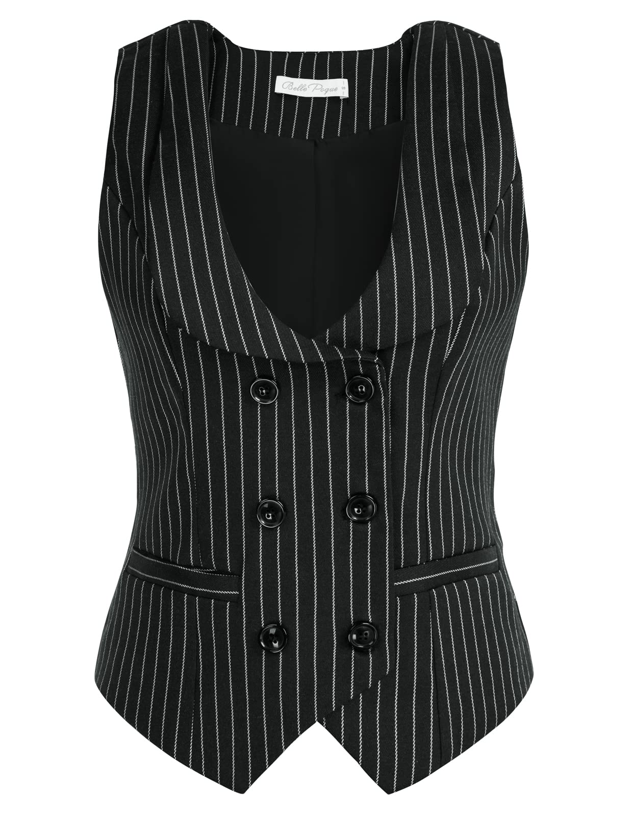 belle poque Women Double Breasted Waistcoat Vintage Lapel Collar Vest Coat with 2 Pockets-picture-56