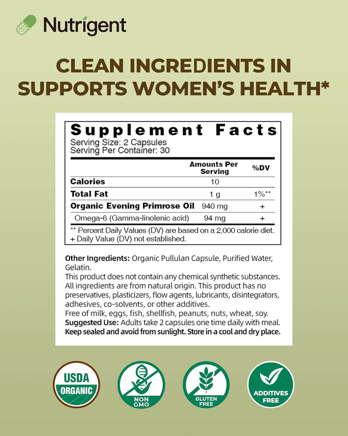 Organic Evening Primrose Oil Supplement, 940 mg 100% Pure with 10% GLA, High Absorption Liquid Organic Capsules, Promotes Women's Health & Skin Health, Cold Pressed, 60 Count - Image 4