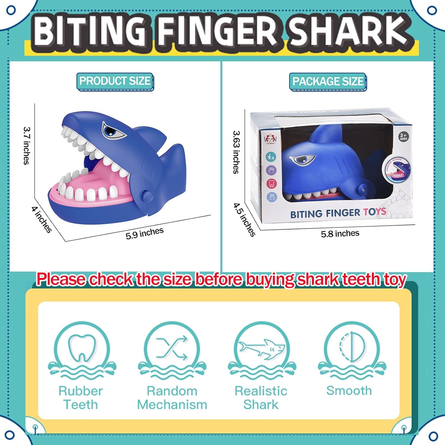 LanMa Shark Dentist Teeth Game for Kids - Shark Finger Biting Game Toy, Fun Travel Size