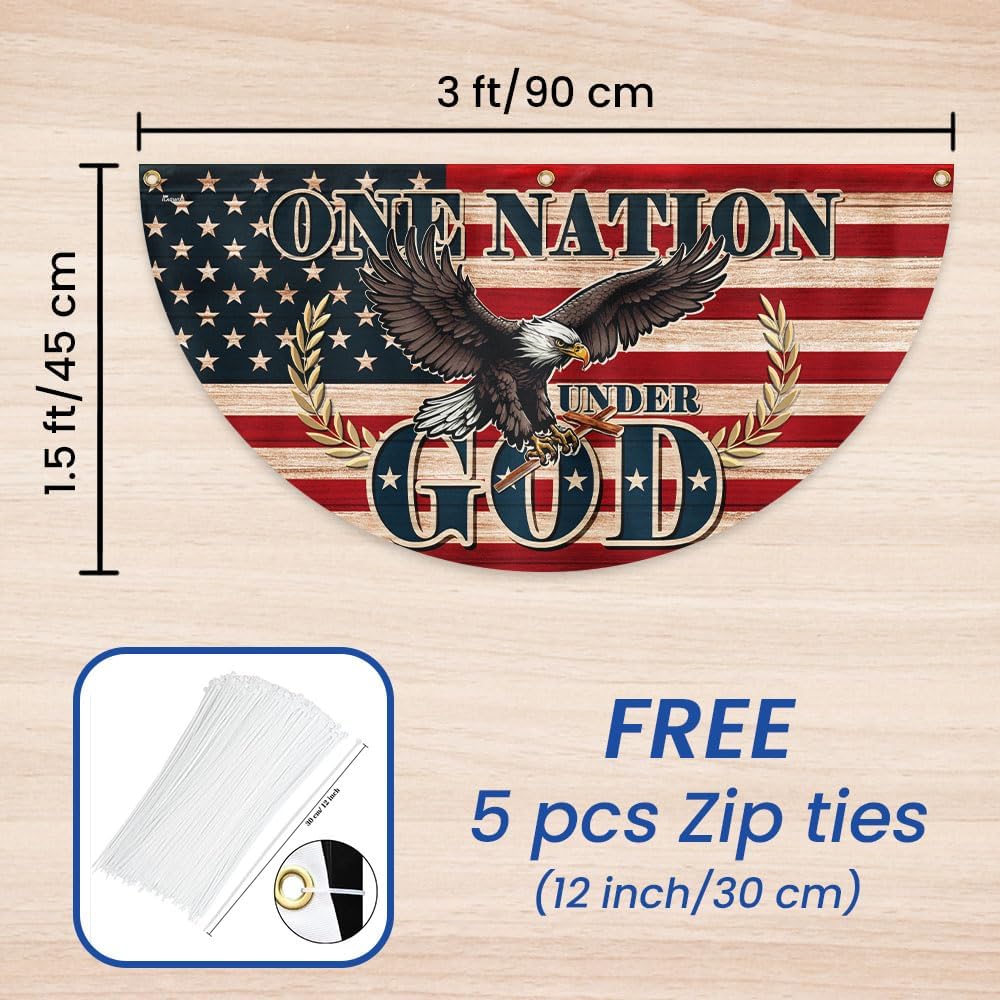 American Flag One Nation Under God Patriotic Eagle 4th Of July Non-Pleated Fan Flag TQN3169FL, 1.5x3 ft, 1 Pack Suitable for Outdoor and Indoor