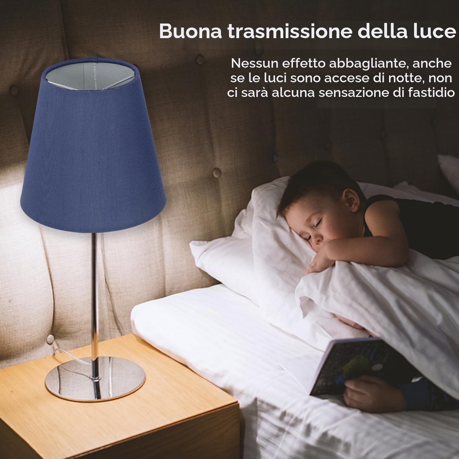 Paralume lampadario in tessuto E14, set di 6 paralume a clip moderno paralume a sospensione paralume per lampade da parete da terra da tavolo(blu scuro)