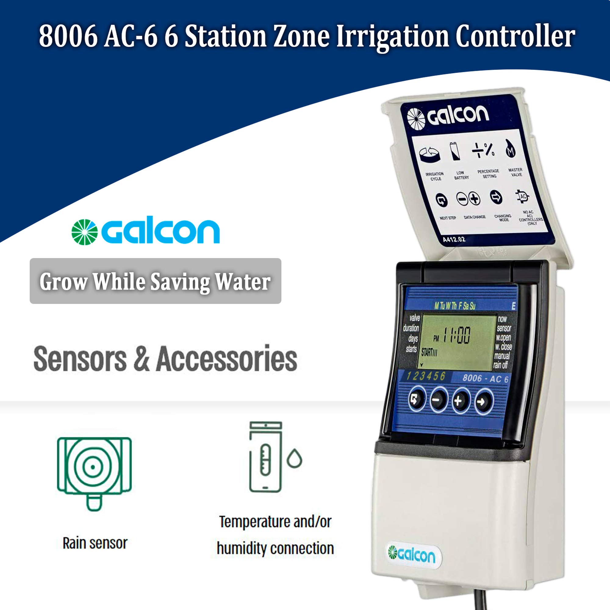 Galcon GAE2S0002U1 8006 AC6 6 Station Zone Irrigation Controller