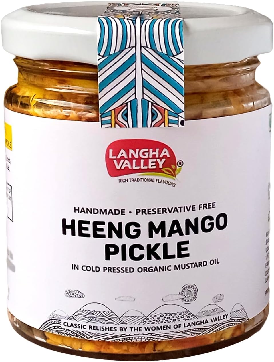Langha Valley Homemade Heeng Mango Pickle, Hing Aam ka Achar, Traditionally Sun Dried - No Preservatives, Glass Jar, 180 Grams