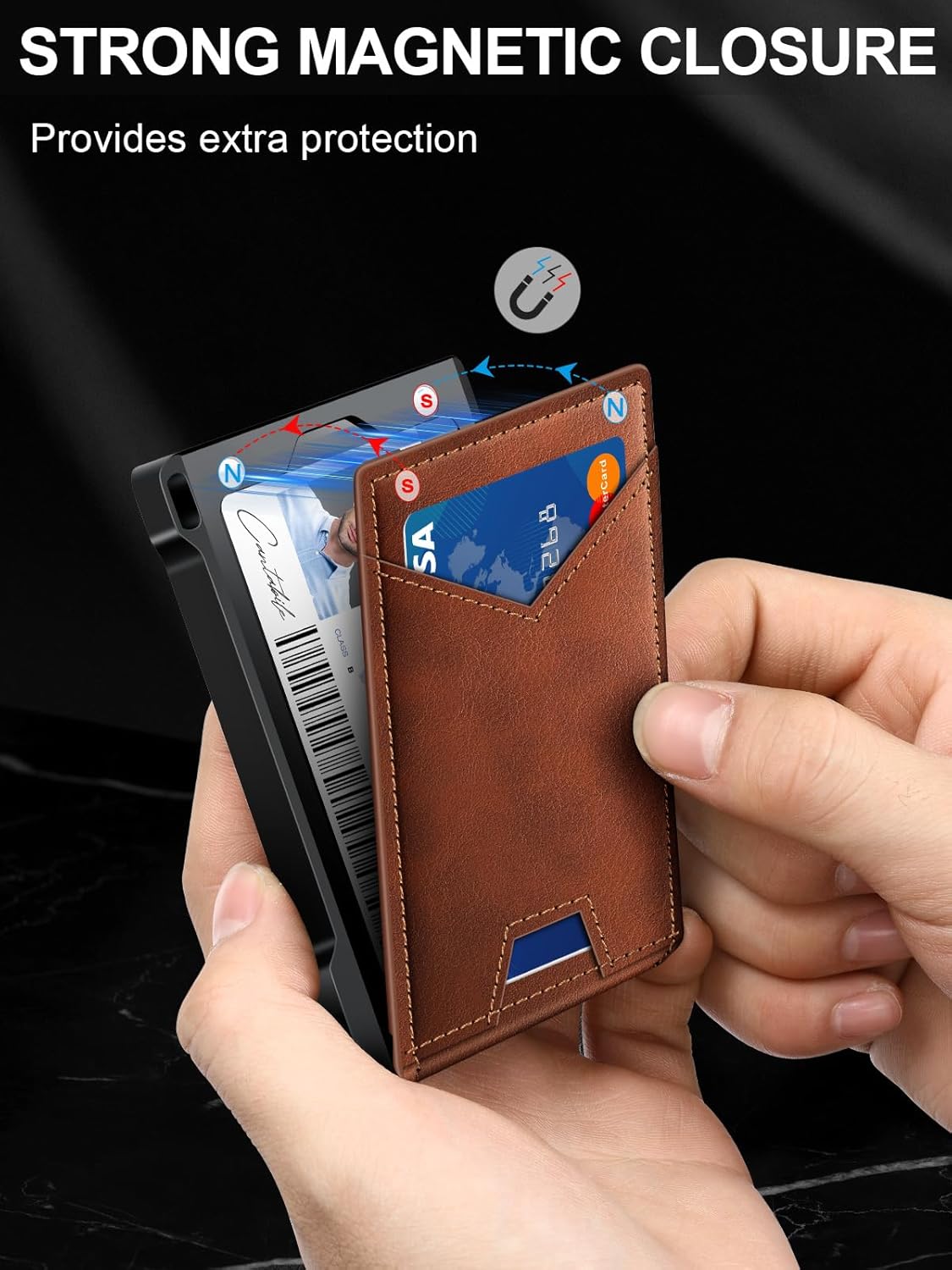 Wallet for Men RFID Wallet with 2 ID Windows & Money Clip, Slim Pop Up Card Holder for 10-12 Cards, Bifold Minimalist Smart Wallet for Front Pocket, Compact Metal Credit Card Holder, Gifts for Men - imagen 5