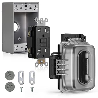 ELEGRP Outdoor GFCI Outlet with in Use Cover and Box Kit, 1 Gang, 20 Amp TRWR Self-Test GFI Receptacle, Extra Duty Metallic Electrical Outlet Box, Lockable in Use Cover, UL Listed, Black, 1 Pack