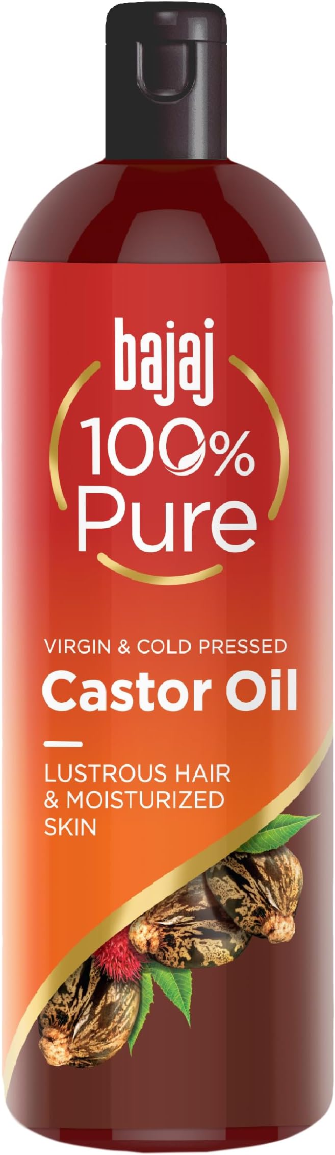 Bajaj 100% Pure Castor Oil 200ml, Pure Hair Oil, Natural Cold-Pressed Castor Oil, No Silicones, Paraben Free, Lead Free