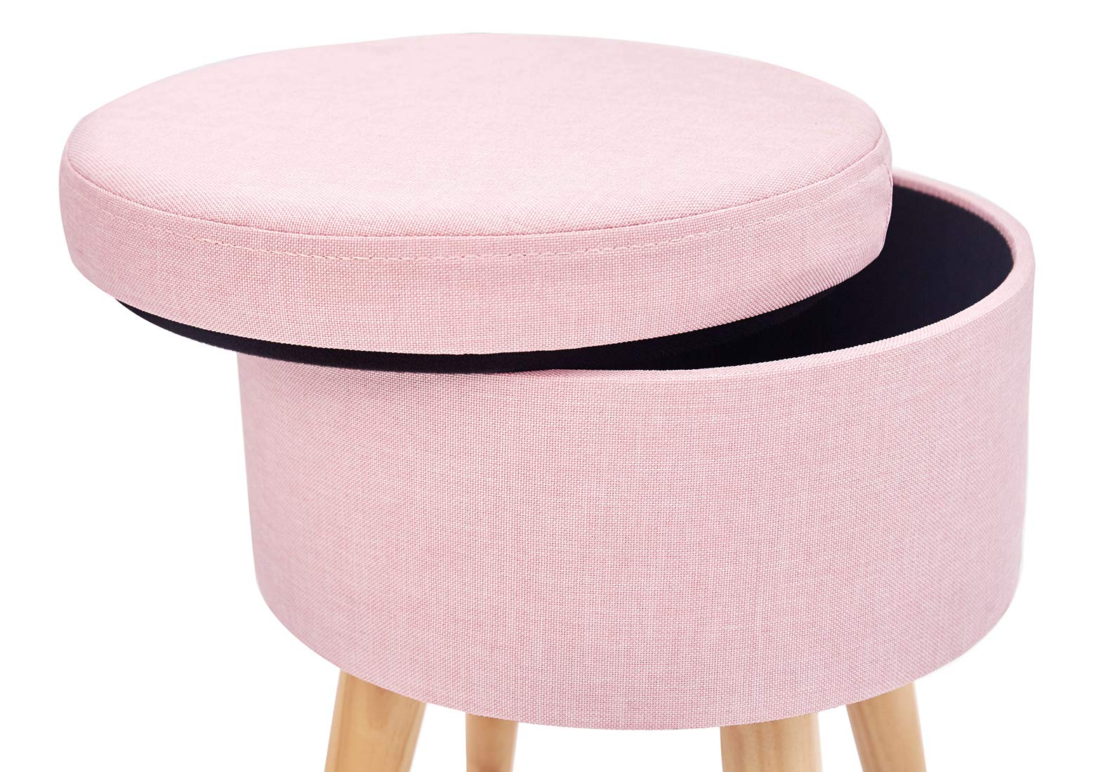 Pouf Hocker Stuhl Fusshocker Gepolstert Fußbank Rund Schemel Ottomane Polsterhocker Beinablage Sitzhocker Aus Leinen Und Massivholz Mit Stauraum Für Küche Und Wohnzimmer Rosa