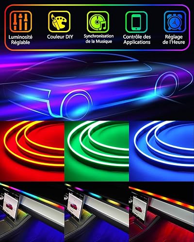 KEIUROT Bande LED Intérieur Auto avec APP Lumiere LED Interieur Voiture Lumière de sous-éclairage de Voiture Améliorée Fort Kits Musicale Lumière au Néon 1 en 1 110cm - 4