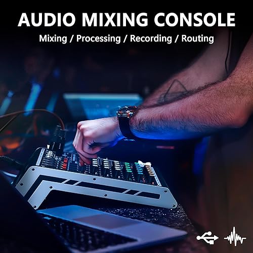 Miniatura 9 de Mezclador de audio de 4 canales, consola de tablero de sonido 99 DSP con alimentación Phantom de 48 V, mezclador DJ profesional para podcasting,