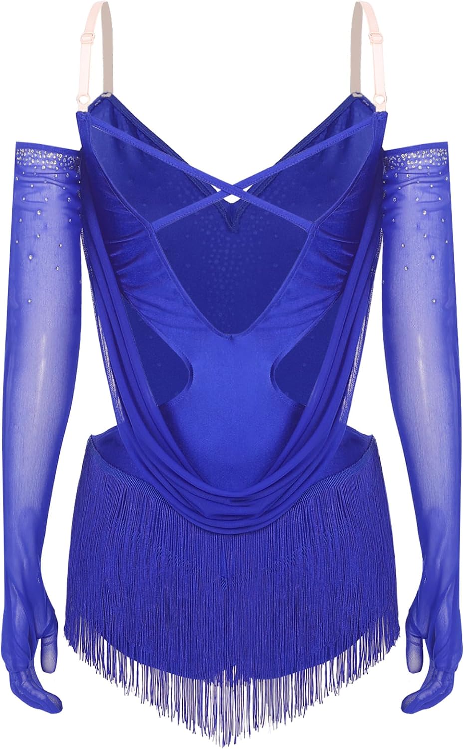 Women Tassel Jazz Latin Dance Dress Glittery Cutout Leotard Bodysuit Salsa Cha-Cha Rumba Performance