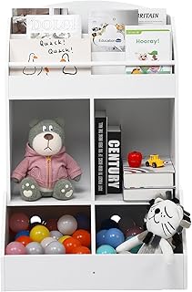 AKDSteel Kids Bookshelf Toy Storage Kids Book Toy Shelf Organizer Natural Solid Wood Baby Bookcase for Bedroom Living Room Playroom White