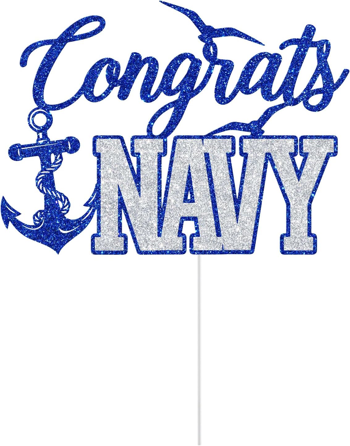 Congrats Navy Cake Topper, Navy Graduation Decorations, USN Grad Cake Decor, Military Academy Graduated, 2026 USN Graduation Party Decorations (Blue and Silver) thumbnail