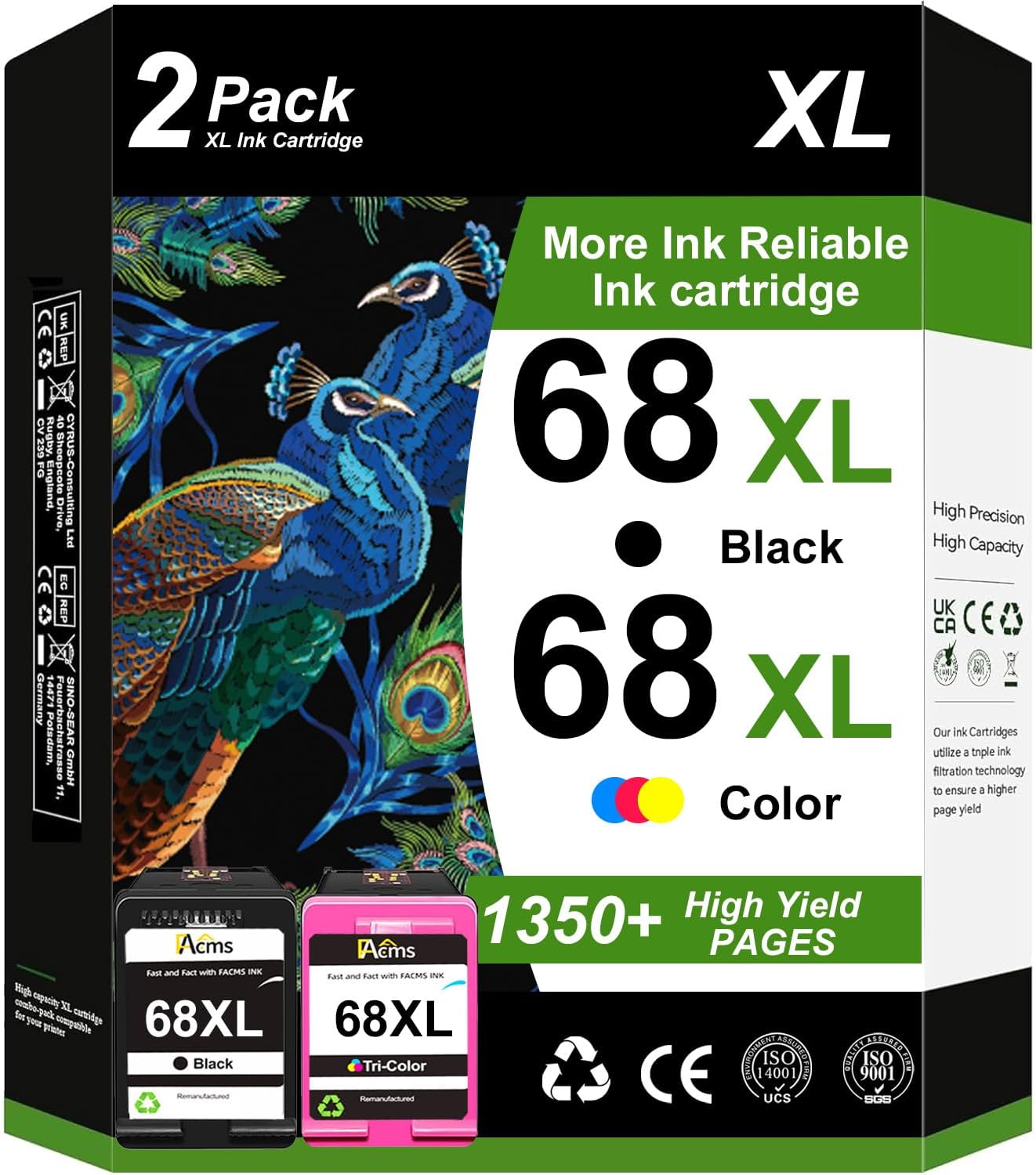68XL Ink Cartridges Replacement for HP 68e 68 XL Ink Cartridges Black Color Combo Pack Compatible for HP Envy 6155e, 6500e, 6552e, 6555e, 6558e, 6100e, 6152e Printer(2Pack)