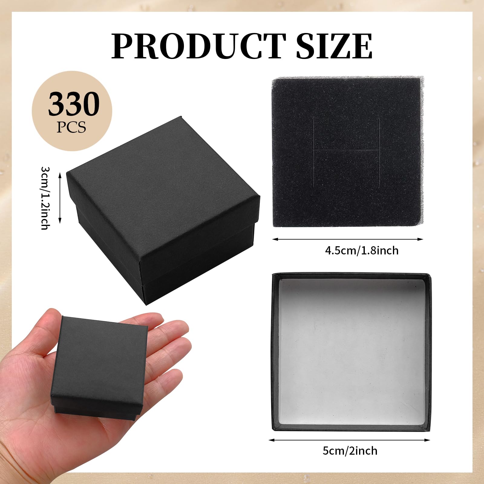 Lot de 330 boîtes cadeaux à bijoux noires 5,1 x 5,1 x 3,1 cm avec coussins en mousse - Petites boîtes cadeaux en carton pour exposer des bijoux, bagues, boucles d'oreilles, colliers et