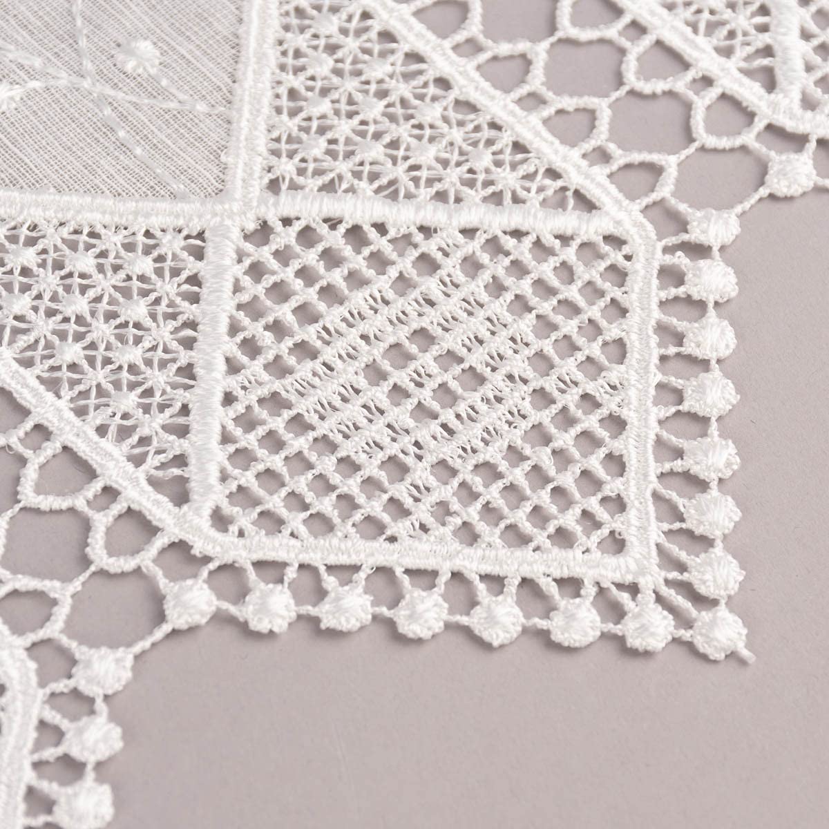 Rideau brise-bise sans couture aspect lin crochet broderie feuilles écru, hauteur 45 cm