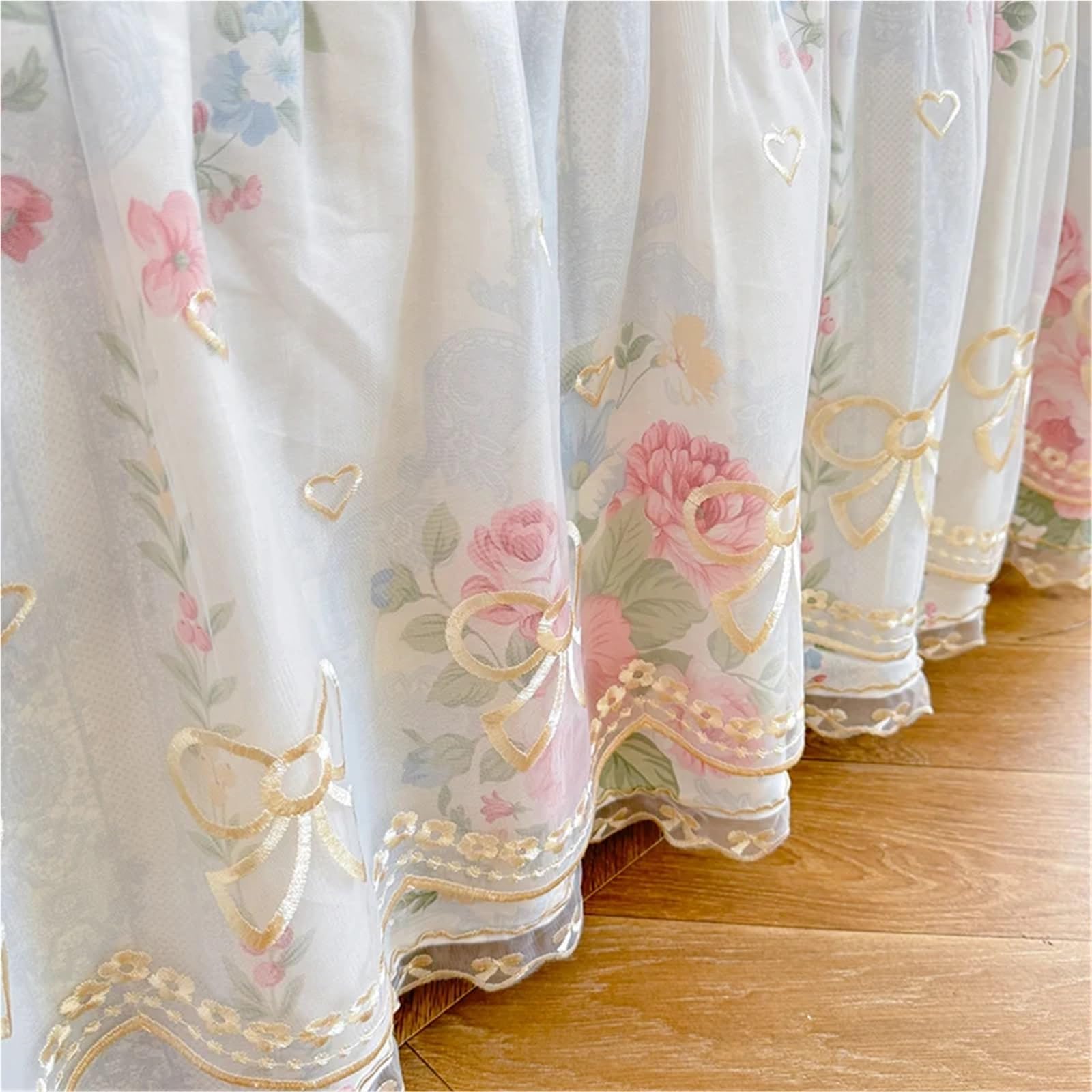 Falda de Cama Colcha Estilo Encaje Funda Floral Protector de colchón Agradable for la Piel(F,200x220x40cm 1pc)