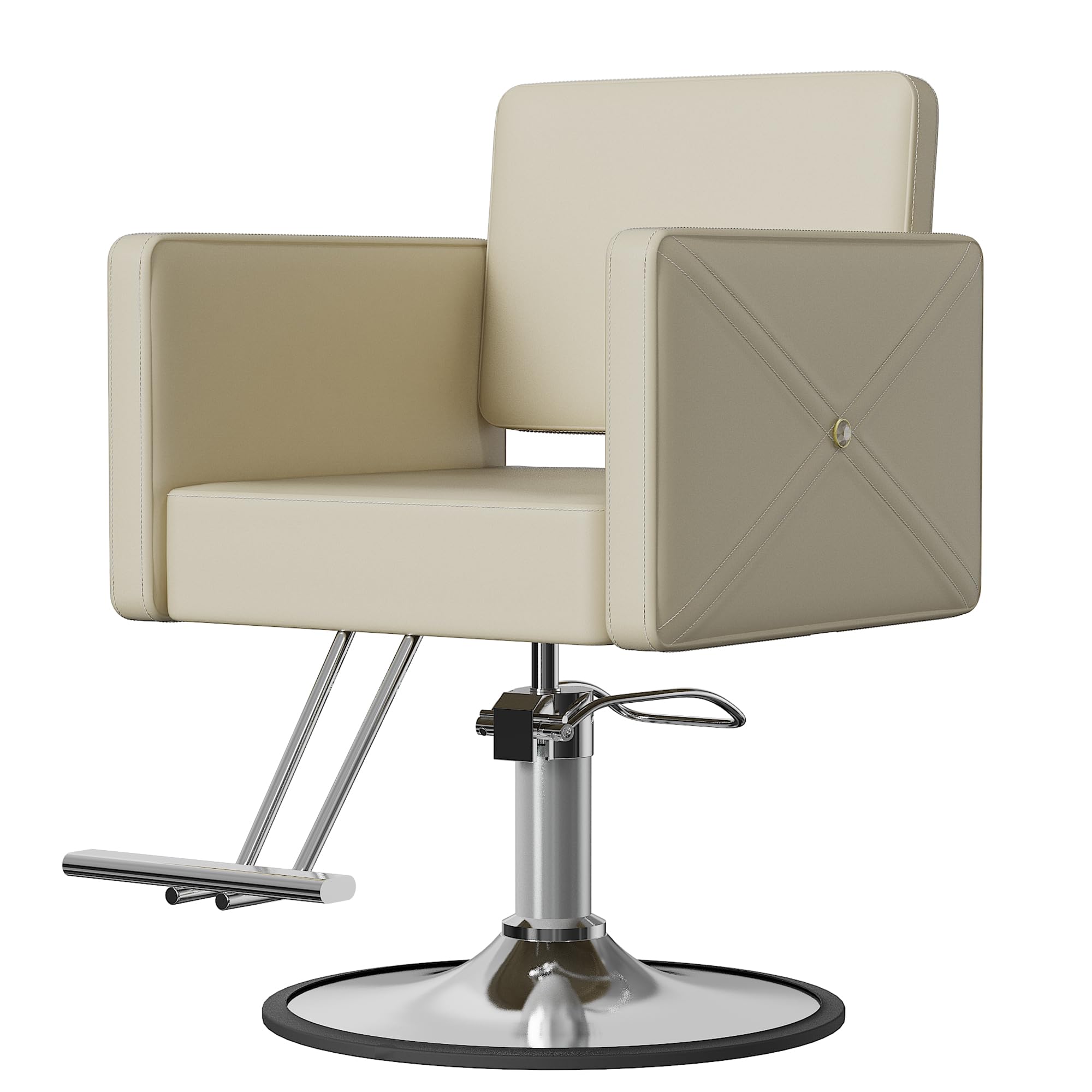 Quadratischer Friseurstuhl 360 Grad drehbar Beige