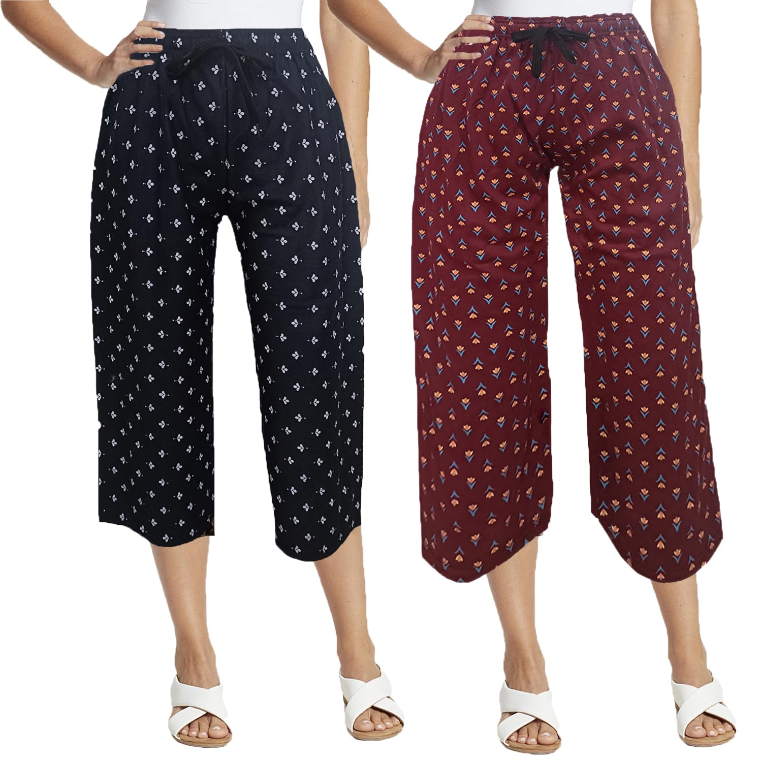 brand flex Women All Over Printed Capri 3/4th Pants for Women Combo of 2 Pack Free Size (28 to 36 Inch) (Prints/Colour May Vary)-picture-10