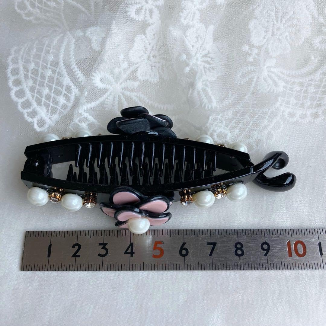 カメリア フラワー お花 パール ビジュー 大人可愛い バナナクリップ／ピンク