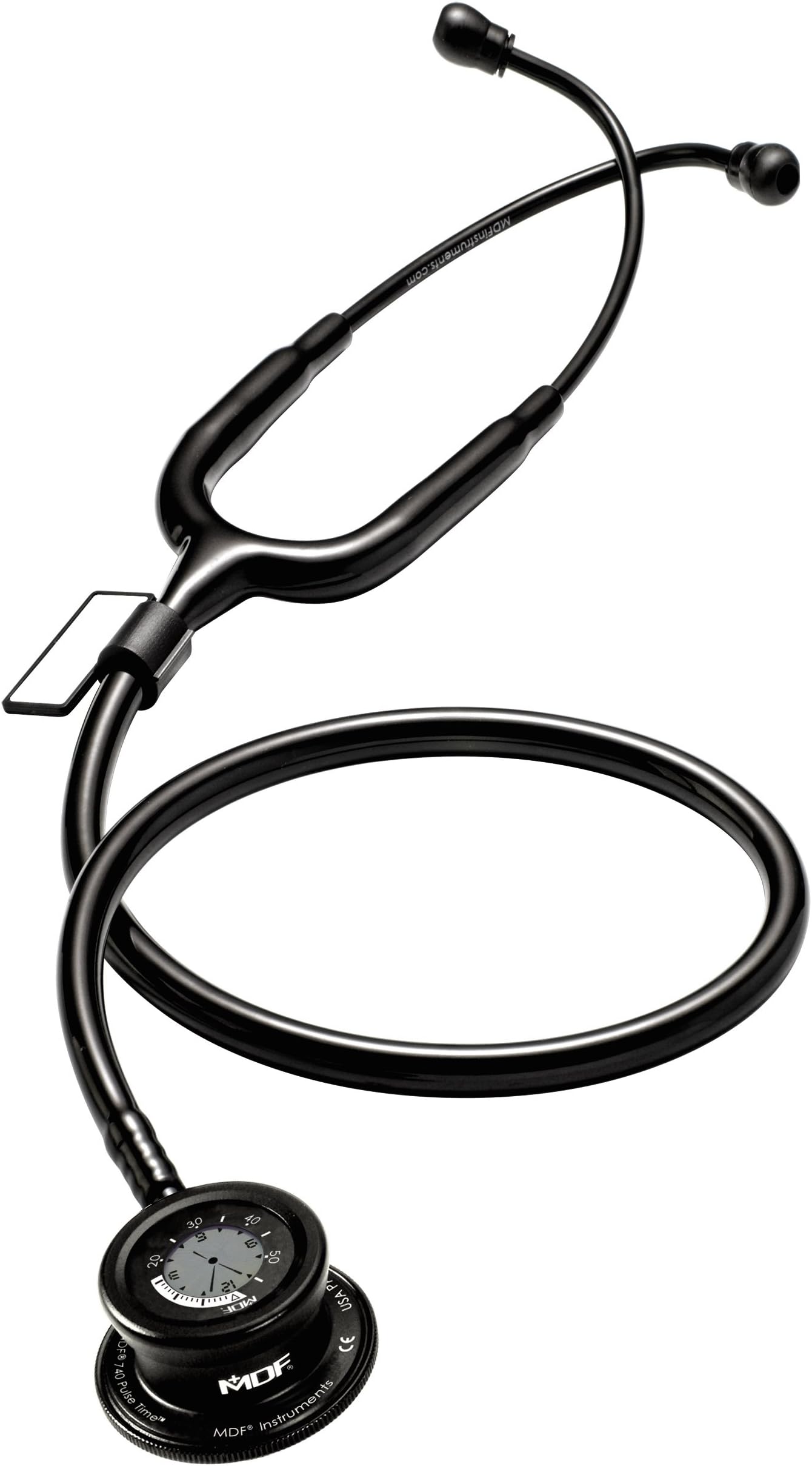 MDF Instruments, Pulse Time® 2-in-1 Digital LCD Clock and Single Head Stethoscope - Free-Parts-for-Life & Lifetime Warranty - All Black (MDF740-BO)