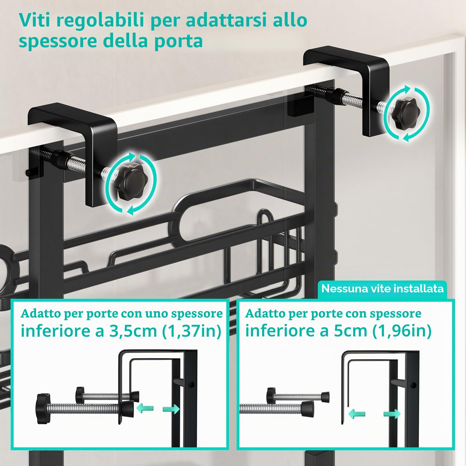 HapiRm Mensola doccia da appendere, mensola da appendere, mensola da doccia da appendere, regolabile con 4 cesti per doccia, mensola da doccia con portasapone e gancio, ripiano per doccia sopra la