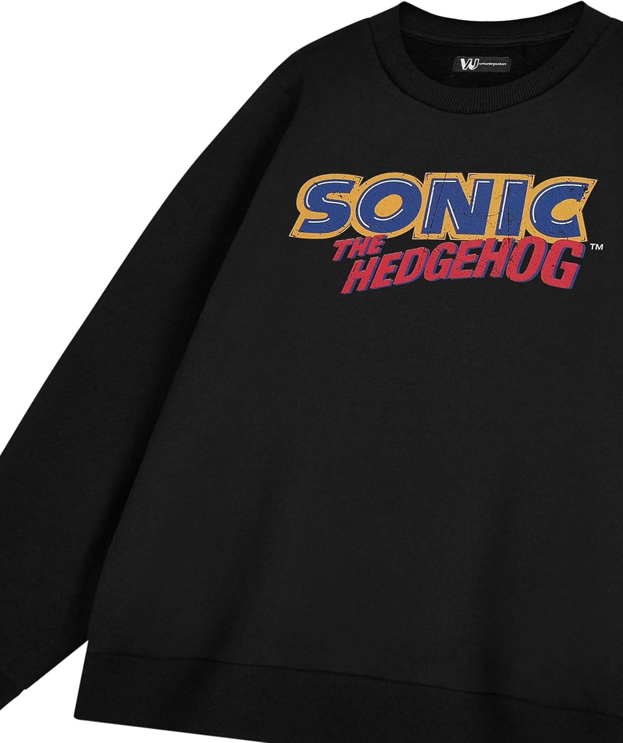 Sonic The Hedgehog Distressed Logo Mens Black Sweatshirt | Retro Gaming Graphic Hoodie | Classic Sega Video Game Apparel