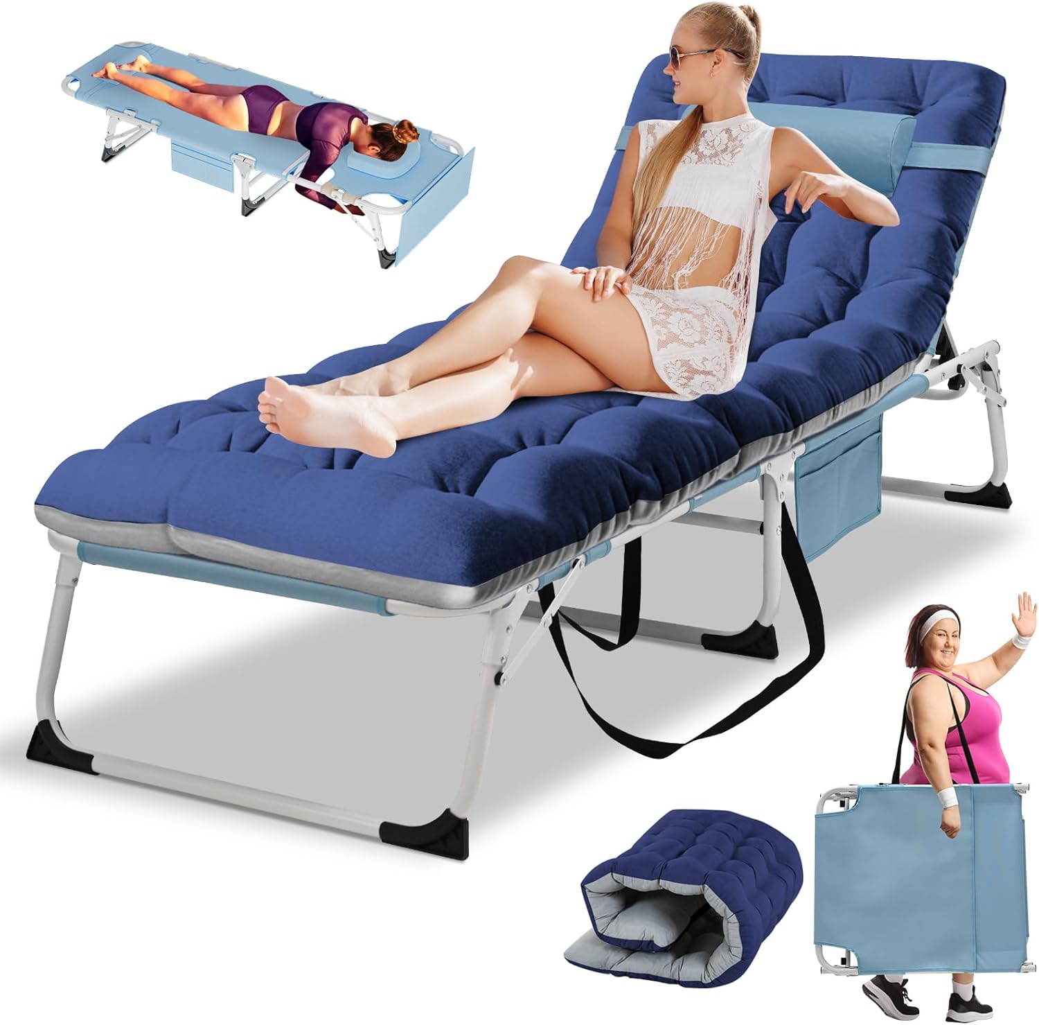LILYPELLE Tanning Chair with Face Hole, Heavy Duty Outside Lounge Chairs with Mattress, Folding Outdoor Face Down Tanning Chair Arm Hole for Beach Poolside Patio Sunbathing Lawn Camping