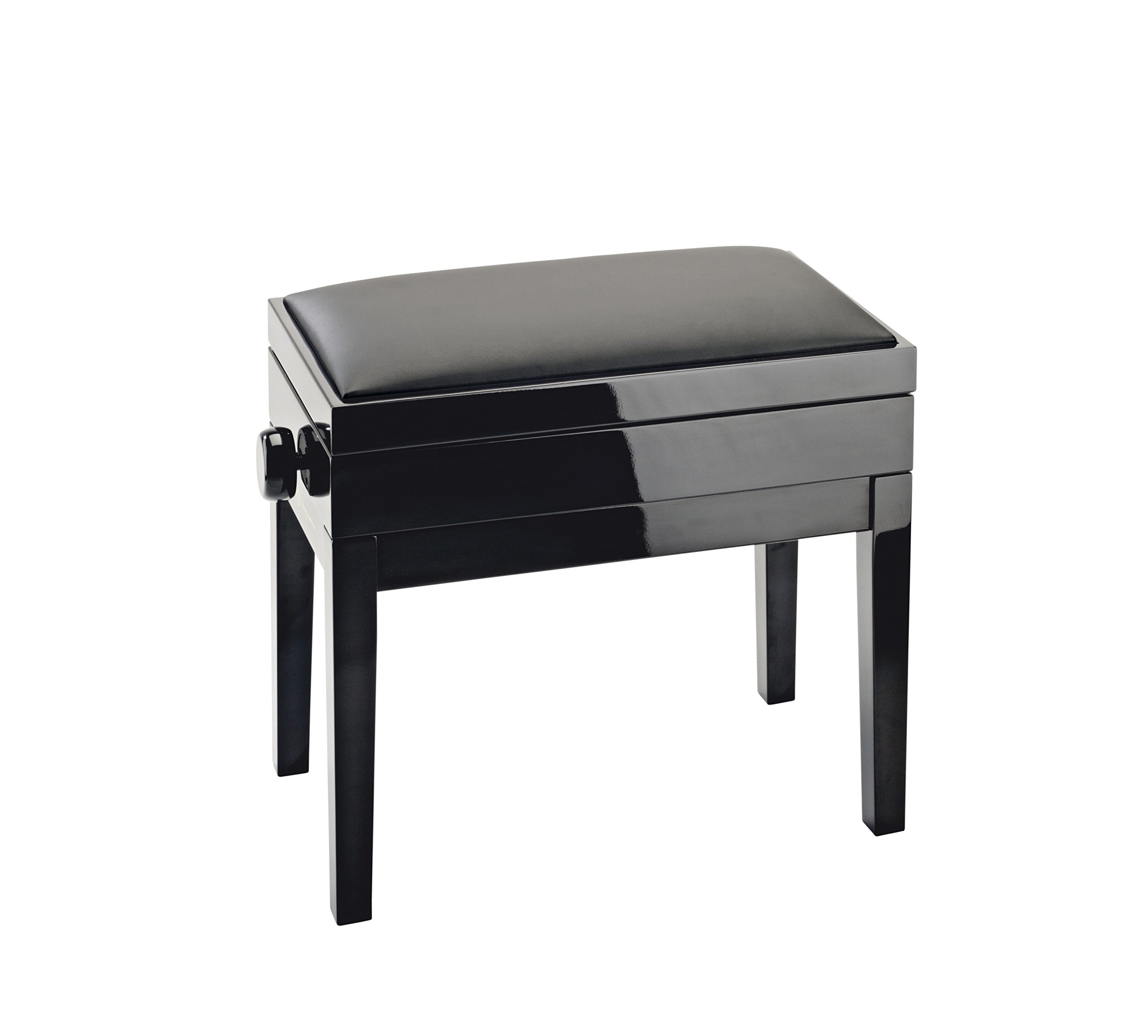 K&M 13951 Klavierbank mit Notenfach Schwarz Klavierlack - Buchenholz, Kunstlederbezug, präzise Höhenverstellung