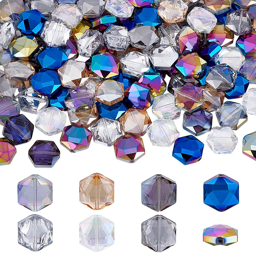 Perles fabrication de bijoux hexagonales en verre facetté multicolore 120pc