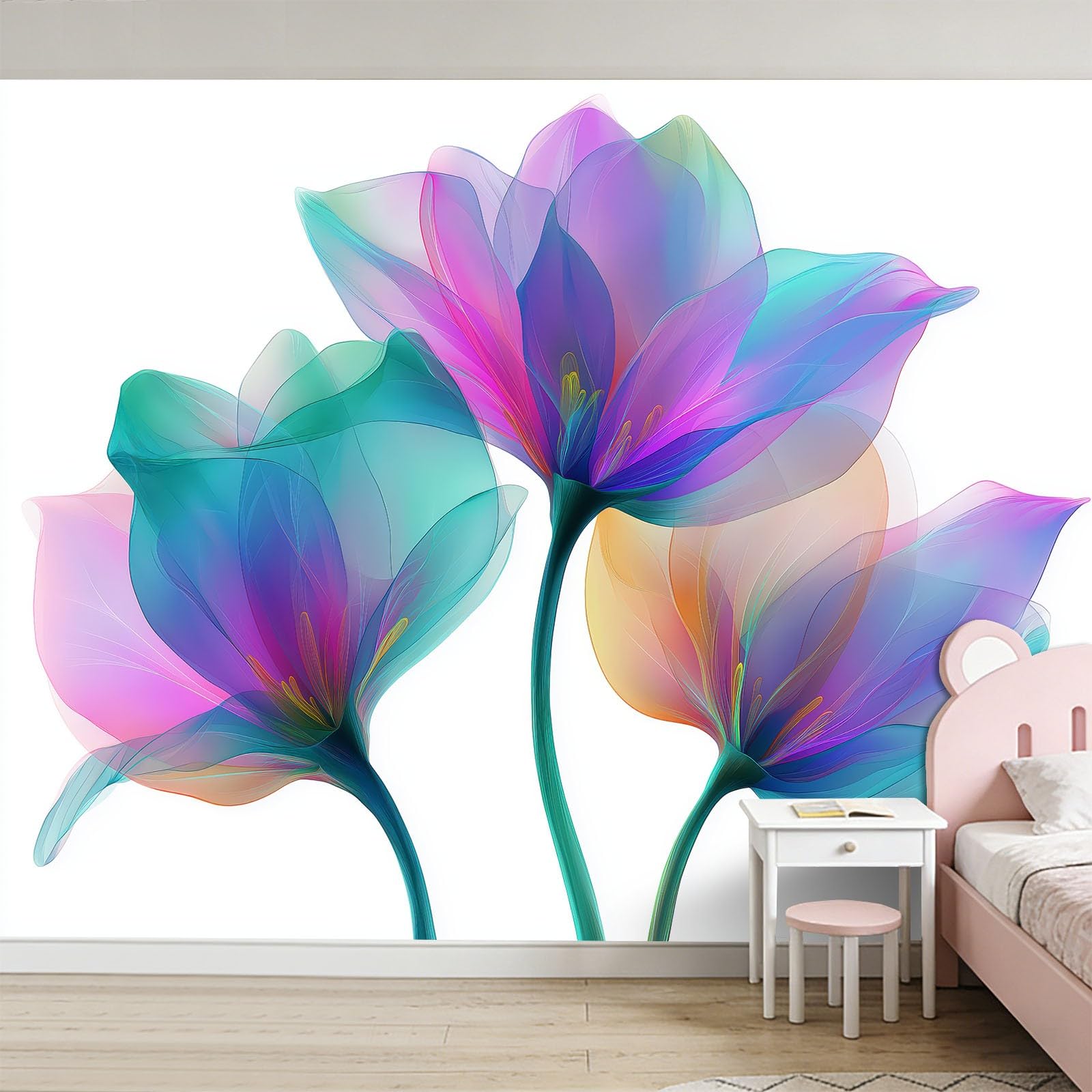 Tapeta 3D, roślina, gradientowe kwiaty, 250 x 175 cm, mural ścienny, do minimalizmu, salonu, sypialni, salonu, flizelina, fototapeta, funkcja premium