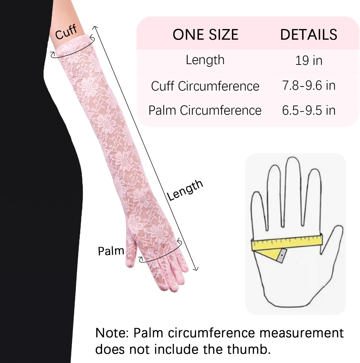 Lace Gloves Women, Tea Party Long Elegant Opera Lace Gloves Costume Floral Pattern Arm Elbow Length - 18.9in - Image 6