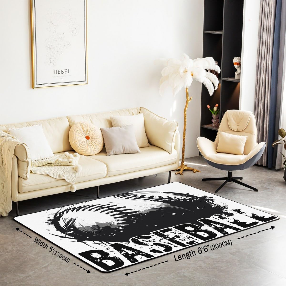 Erosebridal Baseball Area Rug 3'x5',Sports Theme Decorative Rug Kids Teens Boys Men Adult Modern Carpet,Baseball Player Indoor Floor Mat for Bedroom Living Room Bedside Playroom Black White