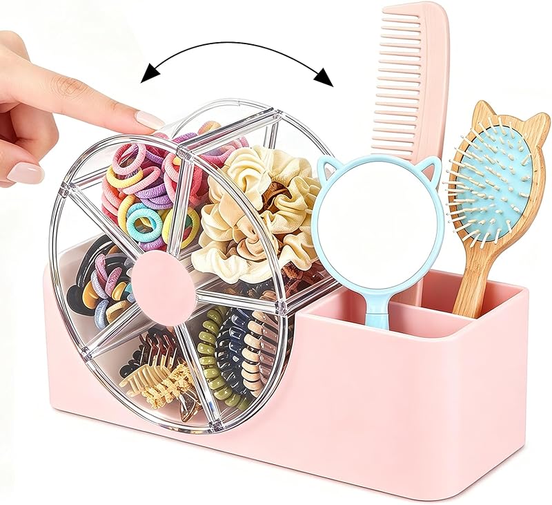Organizador de acessórios para cabelo e maquiagem XUHSOLMP rosa com 7 compartimentos