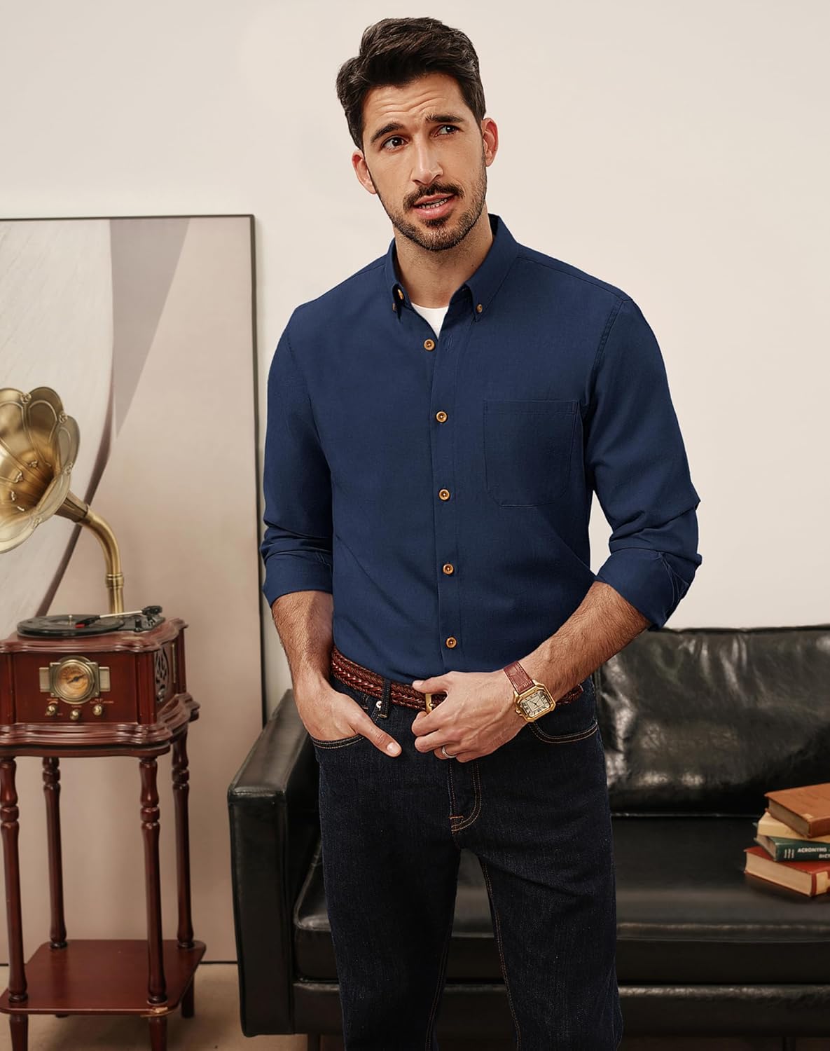 PJ PAUL JONES Men's Oxford Button Down Shirt Long Sleeve Regular Fit Business Casual Dress Shirts with Chest Pocket - Image 4