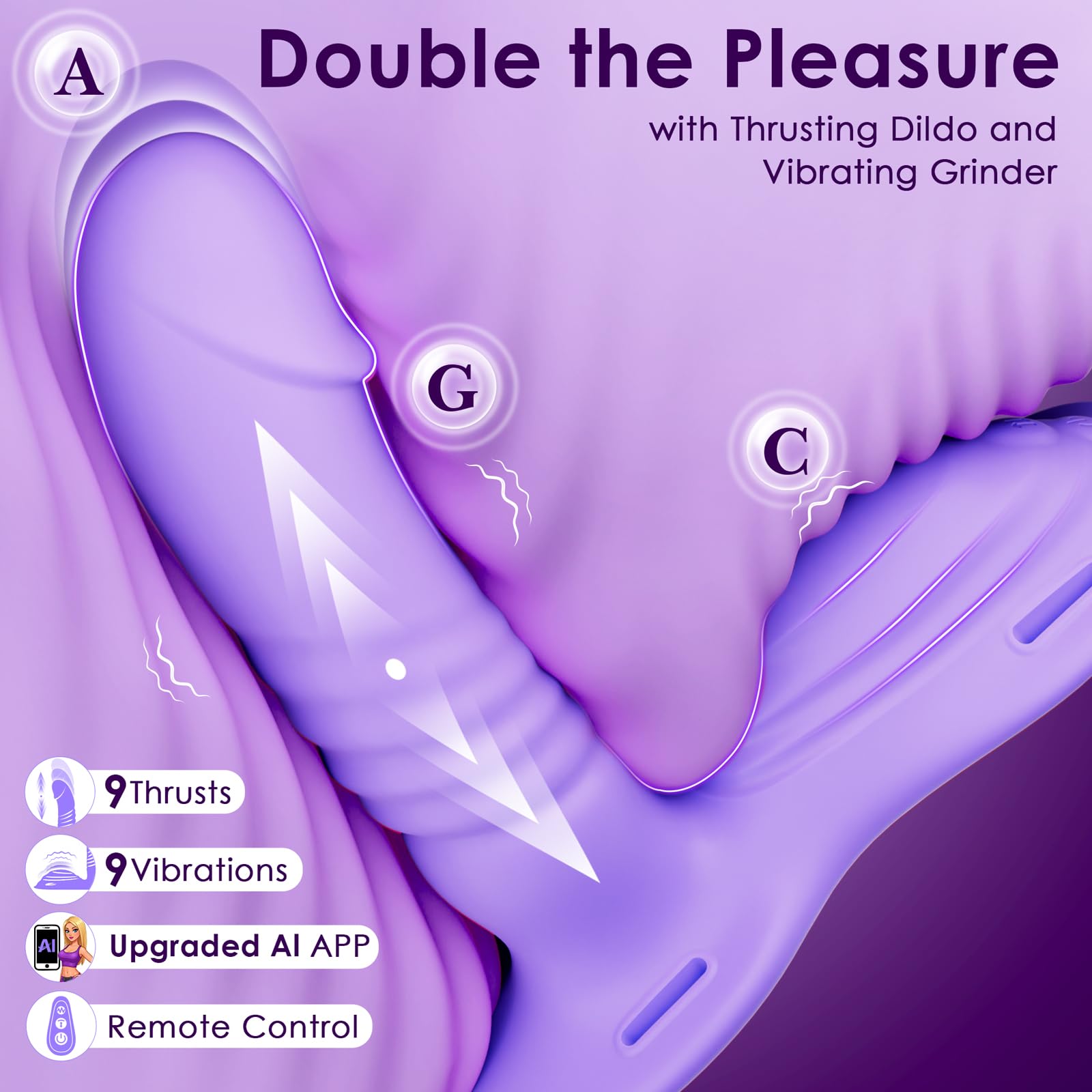 Vibrador para el punto G con mando a distancia y diseño anatómico de 9 modos, fabricado en silicona, resistencia al agua IPX7, base ancha, color lavanda