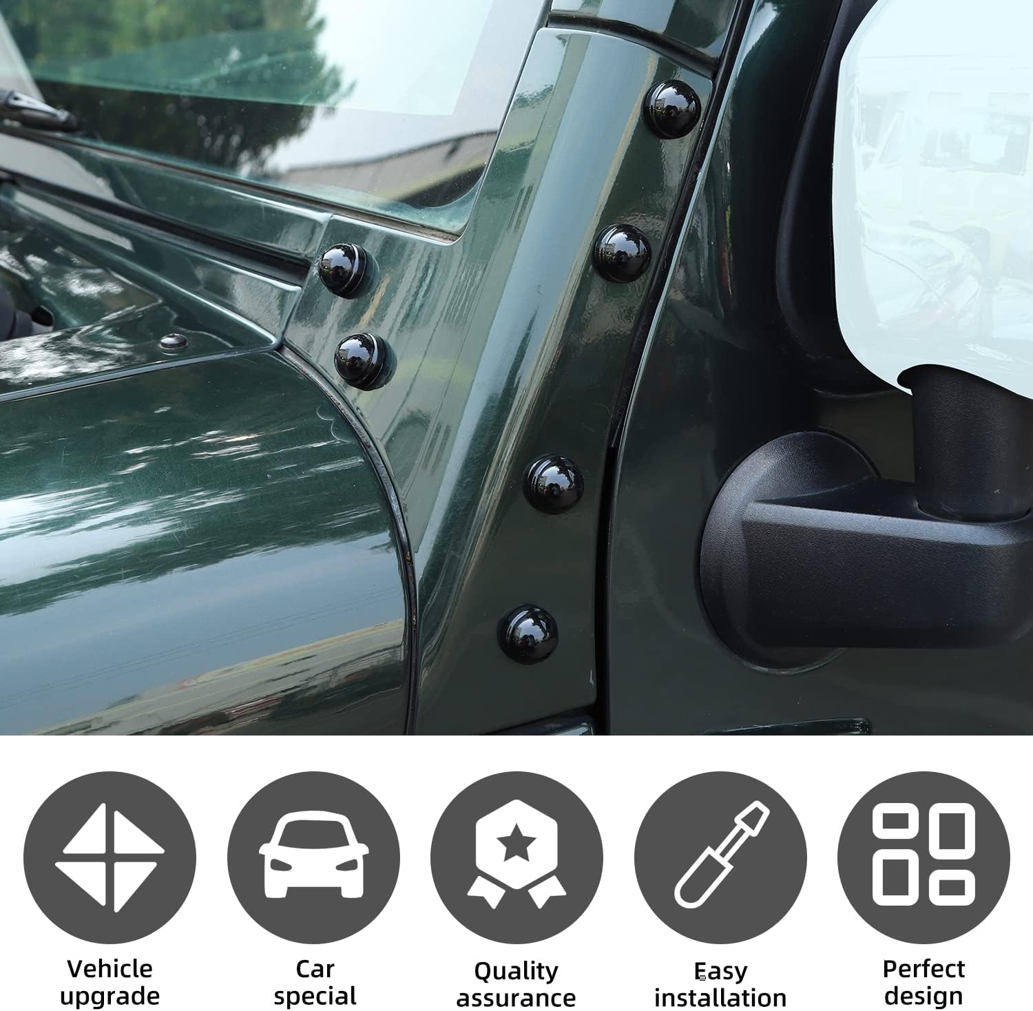 Hood A Pillar Screw Protection Bolt Cover Trim,12pcs ABS Accessories Compatible with 2007-2018 Jeep Wrangler Jk JKU 2/4-Door(Black)