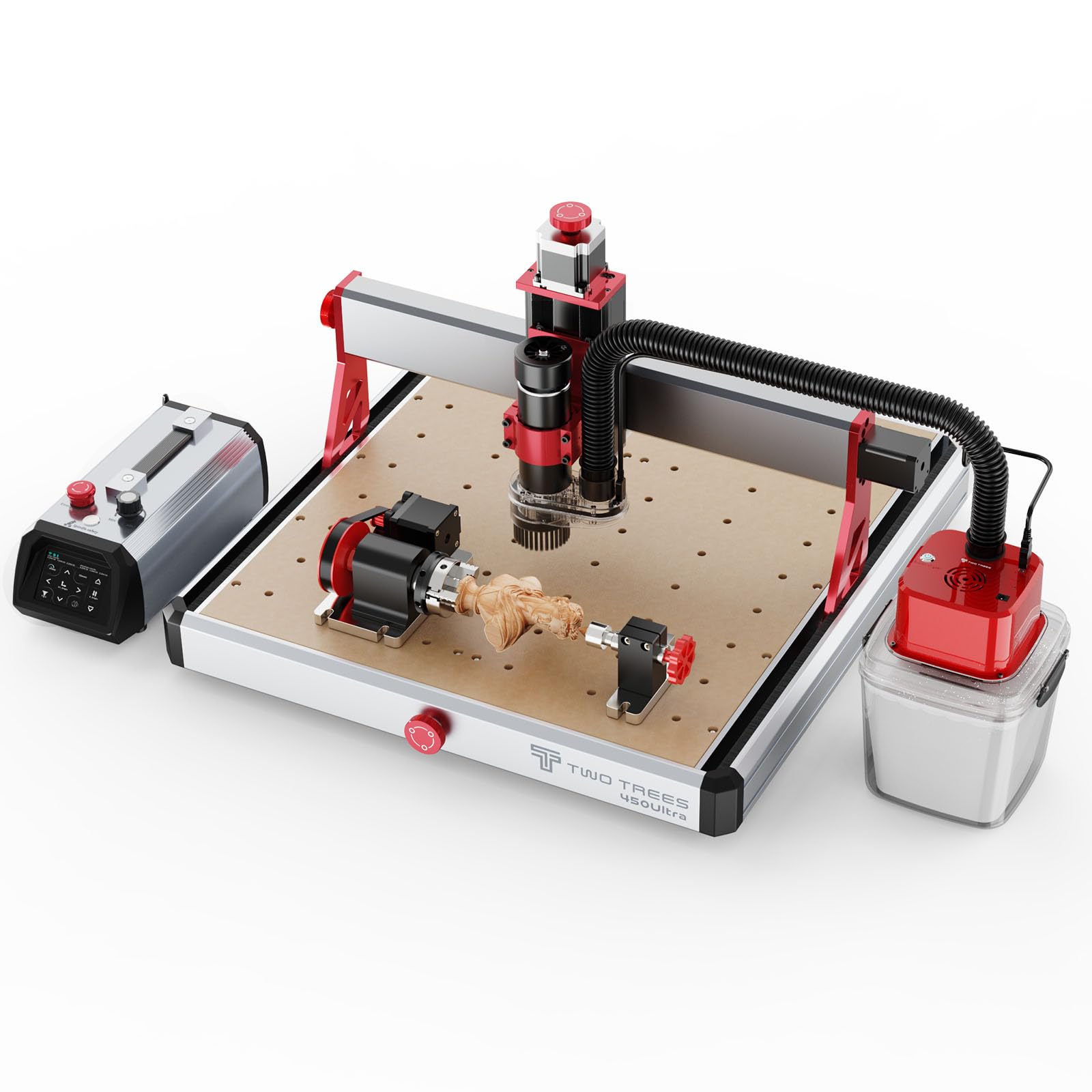 Twotrees TTC450 Ultra 500W La fresatrice CNC dispone di rulli rotanti a 4 assi, un aspirapolvere M1 per una migliore efficienza lavorativa, una macchina per incisione CNC touch screen integrata da 3,5