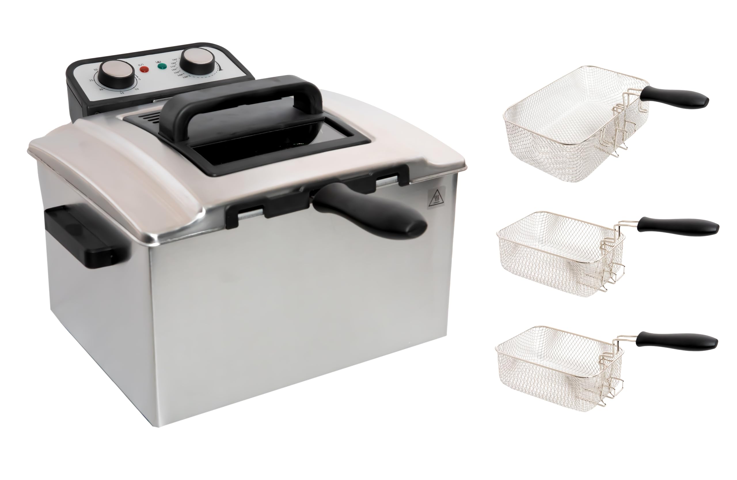 FREIDORA ELECTRICA 5L 3000W PROFESIONAL 3 CESTAS INCLUIDAS TERMOSTATO DE TEMPERATURA DESMONTABLE ACERO INOXIDABLE