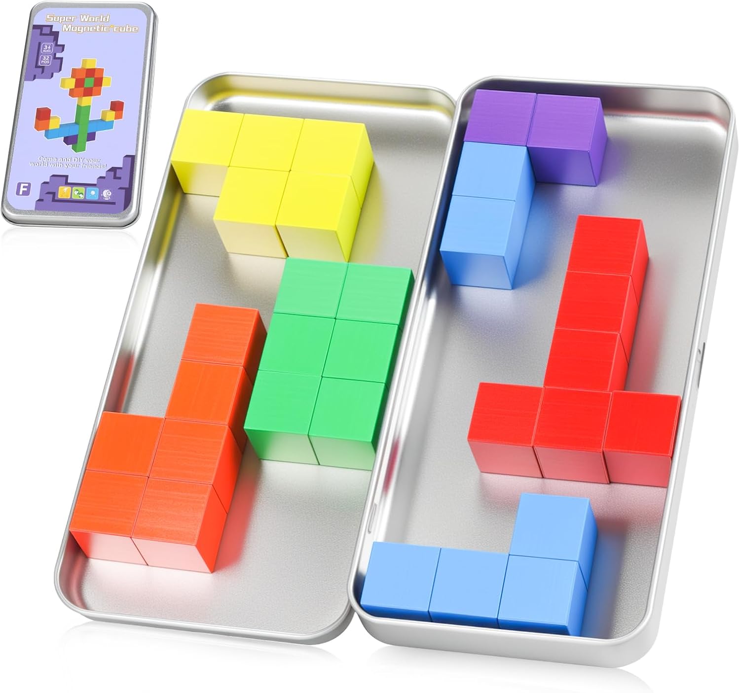 Magnetic Blocks with Magnet Iron Box - Travel Magnetic Building Toys for Toddlers Kids Ages 4-8, Road Trip ‌Sensory Toy Christmas Birthday Gifts for Boys & Girls - 32Pcs