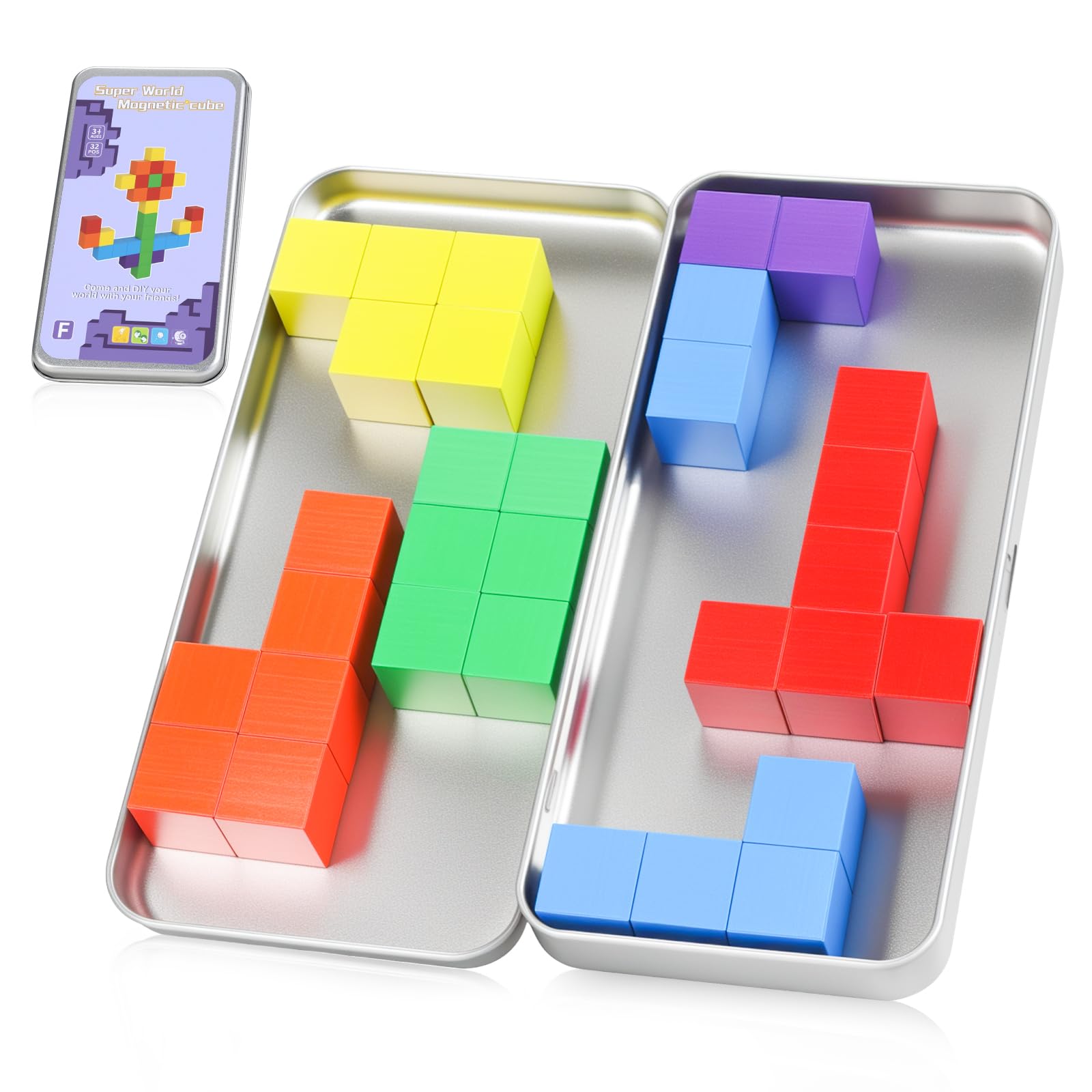 Magnetic Blocks with Magnet Iron Box - Travel Magnetic Building Toys for Toddlers Kids Ages 4-8, Road Trip ‌Sensory Toy Christmas Birthday Gifts for Boys &amp; Girls - 32Pcs