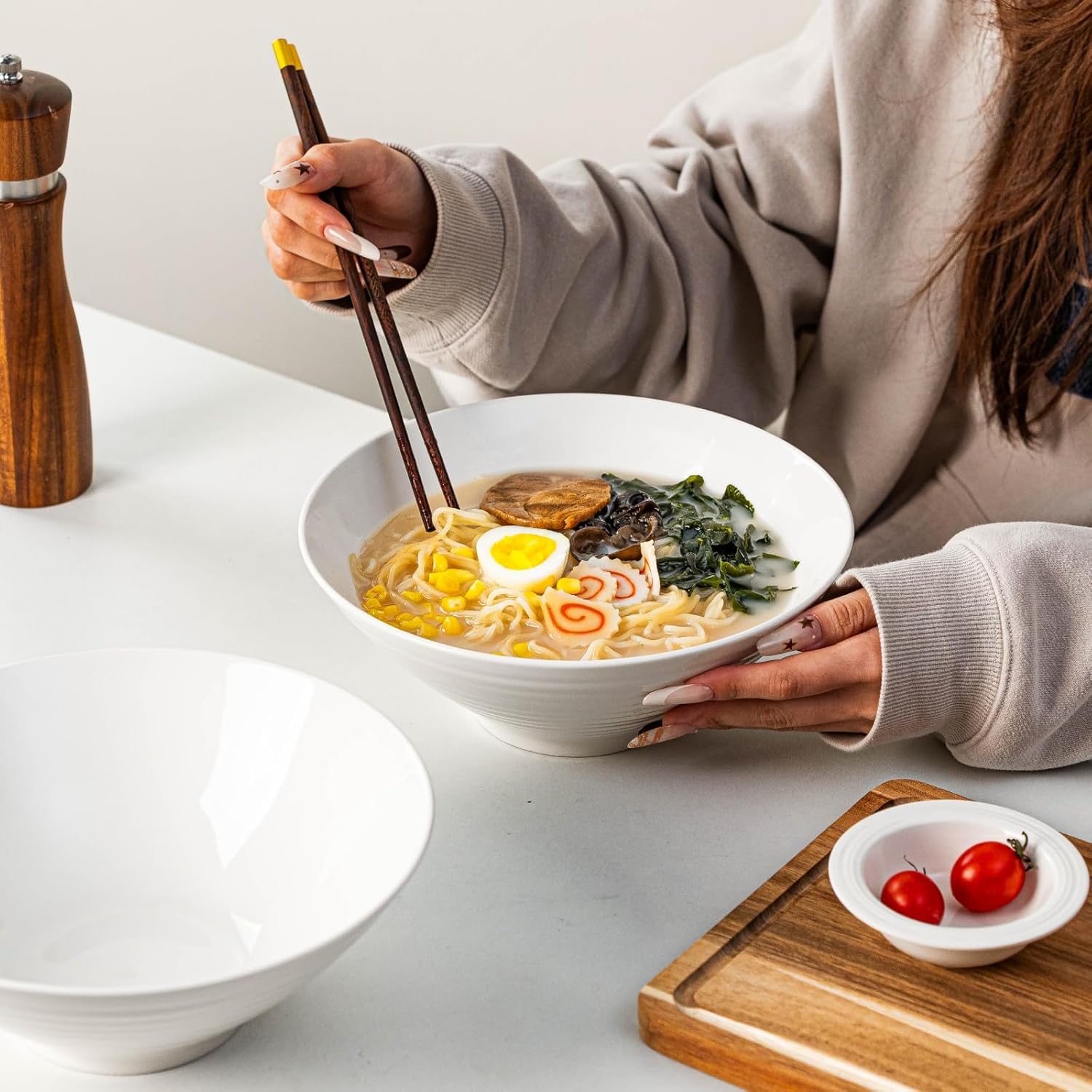Ramen Bowls Set of 2, 9 Inch Large Ramen Bowls, 50 oz Porcelain Noodle Bowls for Pho, Soup & Udon, Ceramic Ramen Bowl Set, Microwave & Dishwasher Safe