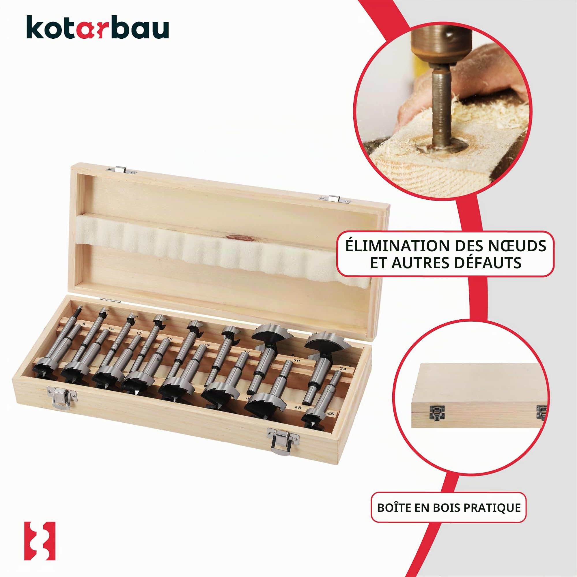 KOTARBAU® - Lot de scies cloches pour bois de 6 à 54 mm, pour fraisage, avec boîte en bois