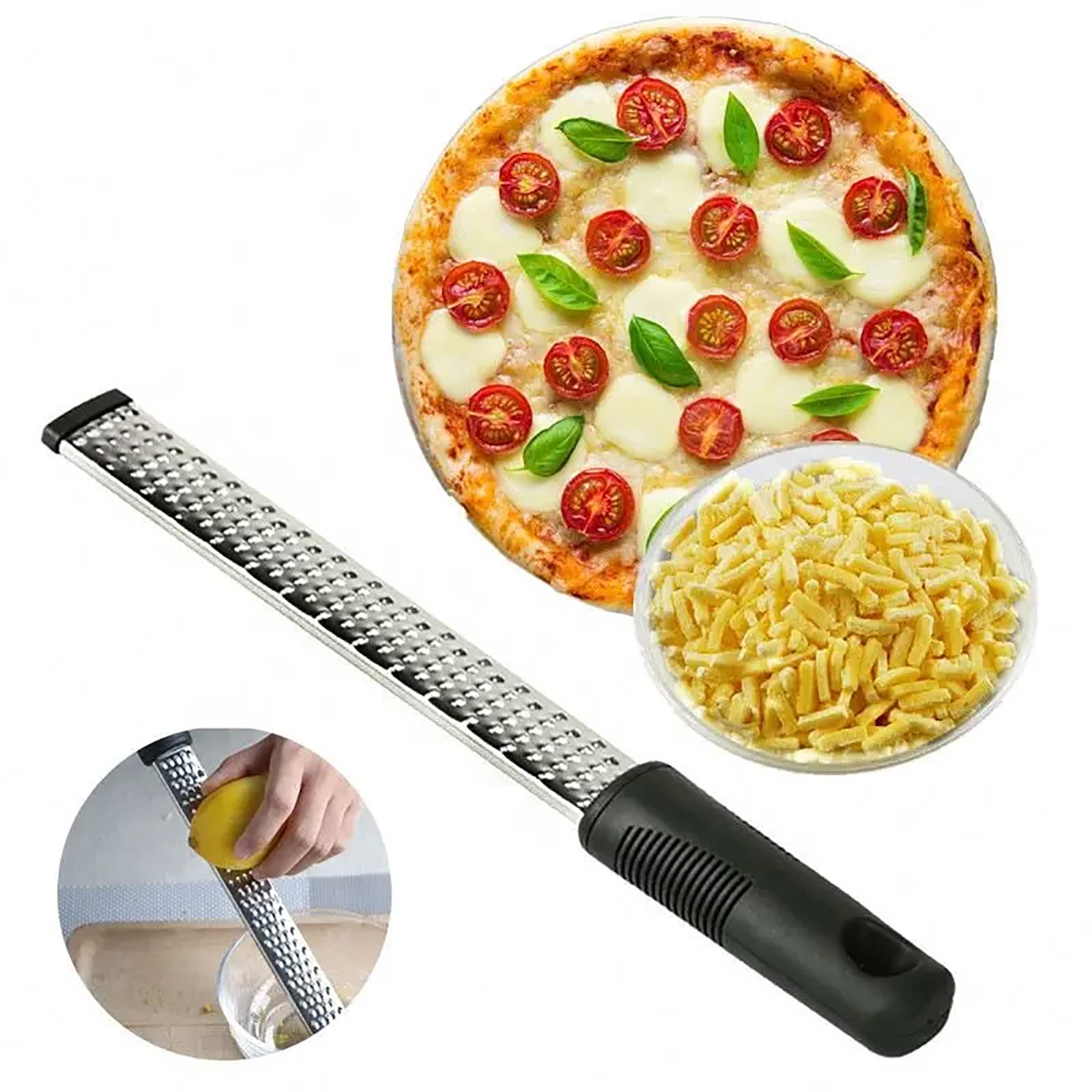 Zitronenschaber und Käsereibe, Handreibe aus Edelstahl mit feiner Reinigungsbürste, Zerkleinerer für Parmesan, Ingwer, Knoblauch, Muskatnuss, Zitrusfrüchte, Limetten, Orangen, Schokolade,