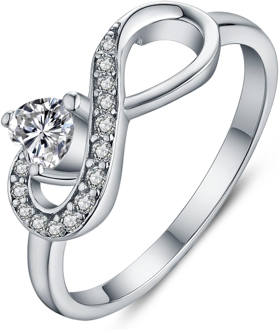 Promise Ring for Women Sterling Silver Infinity Heart Promise Rings for Her Birthstone Cubic Zirconia Friendship Ring Size 5-12