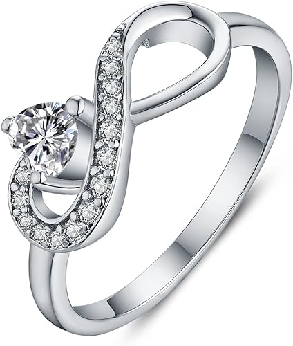 Anillo Jo Wisdomo de compromiso de plata esterlina con corazón e infinito anillo de amistad para ella