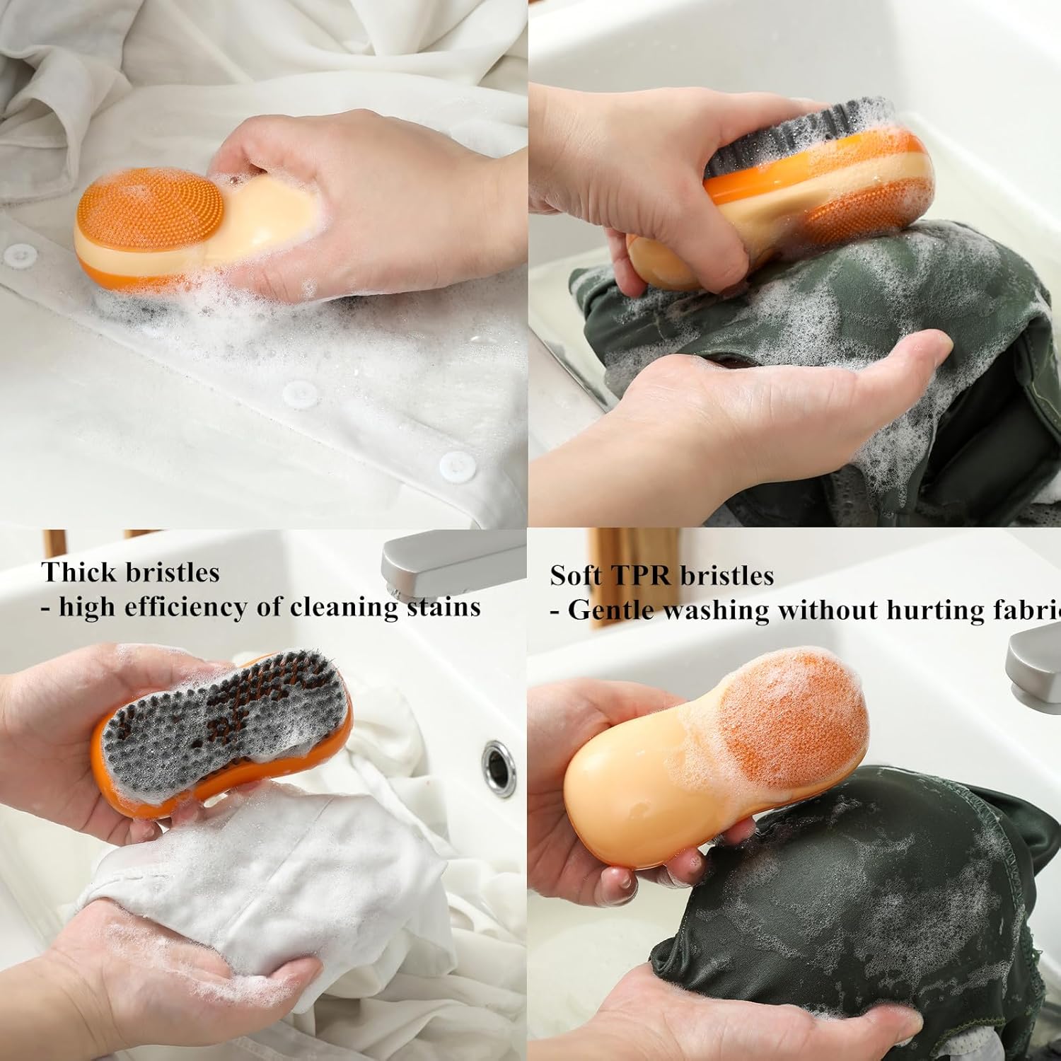 Two-Sided Laundry Stain Remover Brush, Soft Bristle for Scrubbing Out Tough Stains on Wool Cashmere Delicate Fabrics Knits Cotton Leather, Easy to Grip Hand Washing Clothes Brushes (Blue) - Image 5