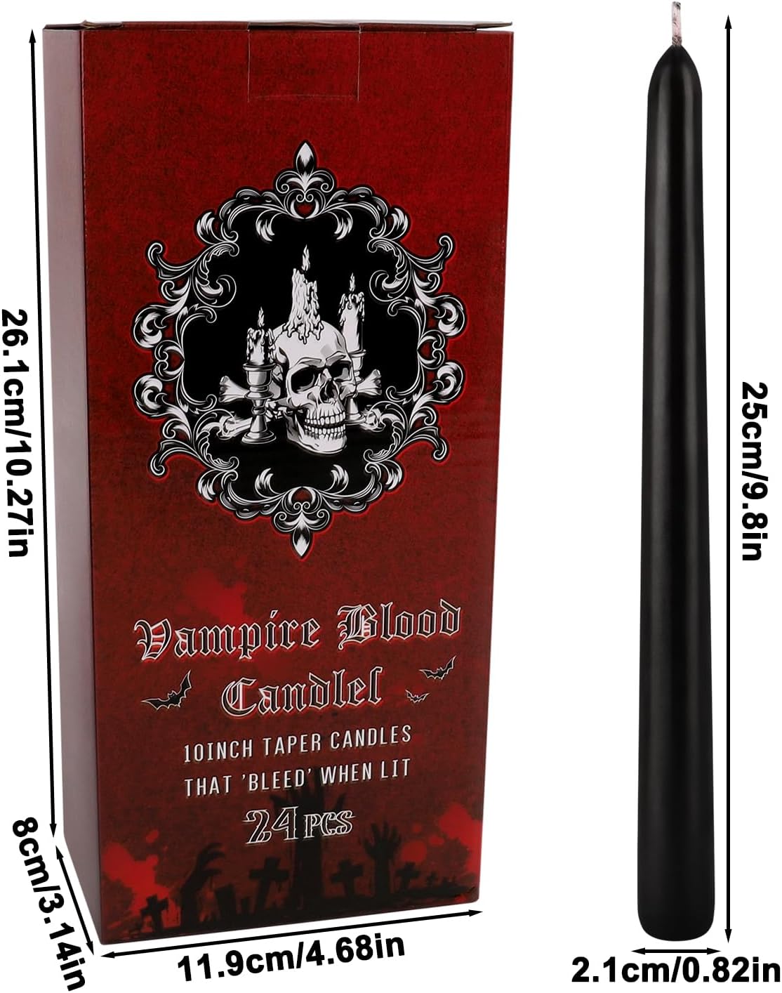 24 Pack Halloween Bleeding Candles, Black with Red Drip Effect