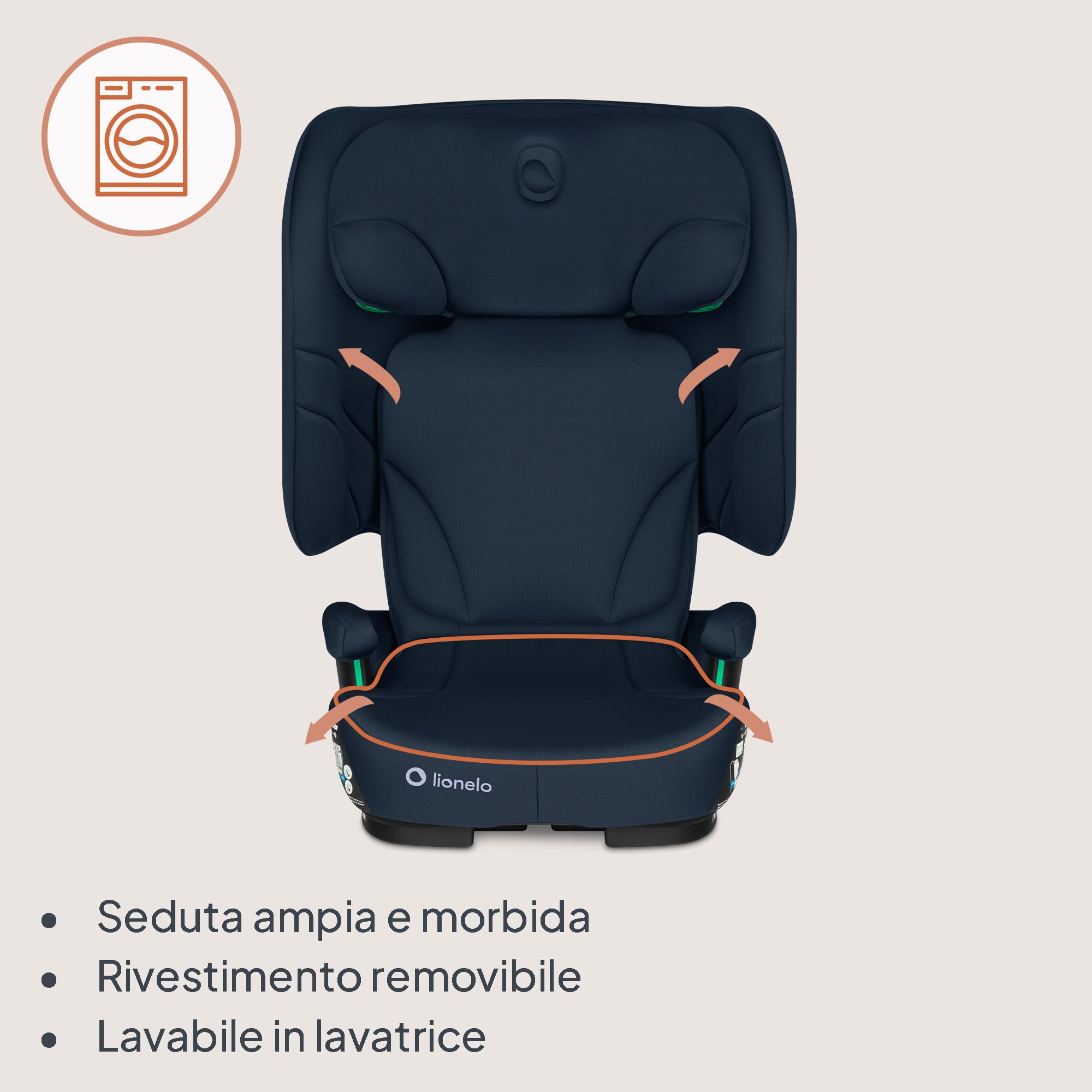 Lionelo Seggiolino Auto Pieghevole ORIN I-SIZE con ISOFIX per bambini 3,5-12 Anni, Reclinabile 4 Posizioni, Poggiatesta 14 Posizioni, Sfoderabile Lavabile, Borsa e Portabicchiere, i-Size 100-150 cm